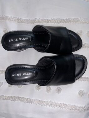 Anne Klein Black Slide Mules with Wide Band